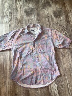 Tomato 90s Pastel Purple & Peach Geo Short-Sleeve Button-Down Shirt